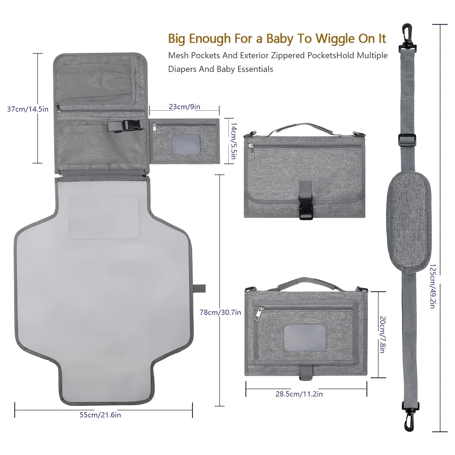 3 in 1 Diaper Changing Pad Portable Baby Changing Pad with Pockets Waterproof Travel Diaper Changing Hand Folding Diaper Bag