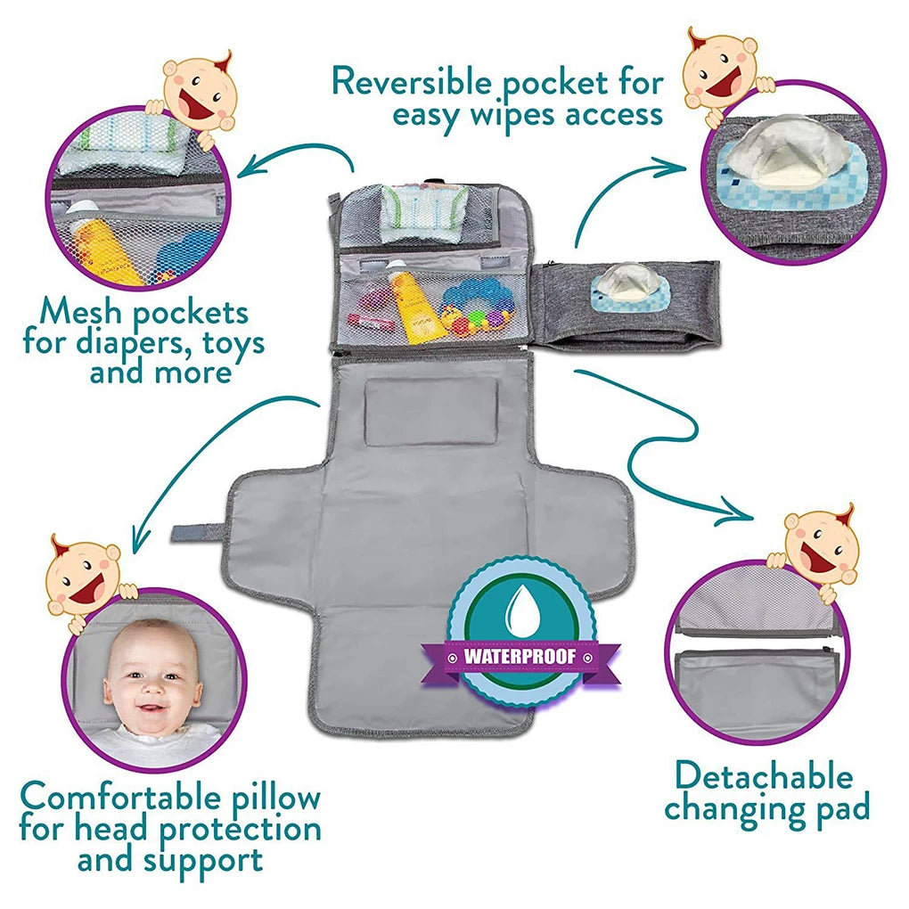 3 in 1 Diaper Changing Pad Portable Baby Changing Pad with Pockets Waterproof Travel Diaper Changing Hand Folding Diaper Bag