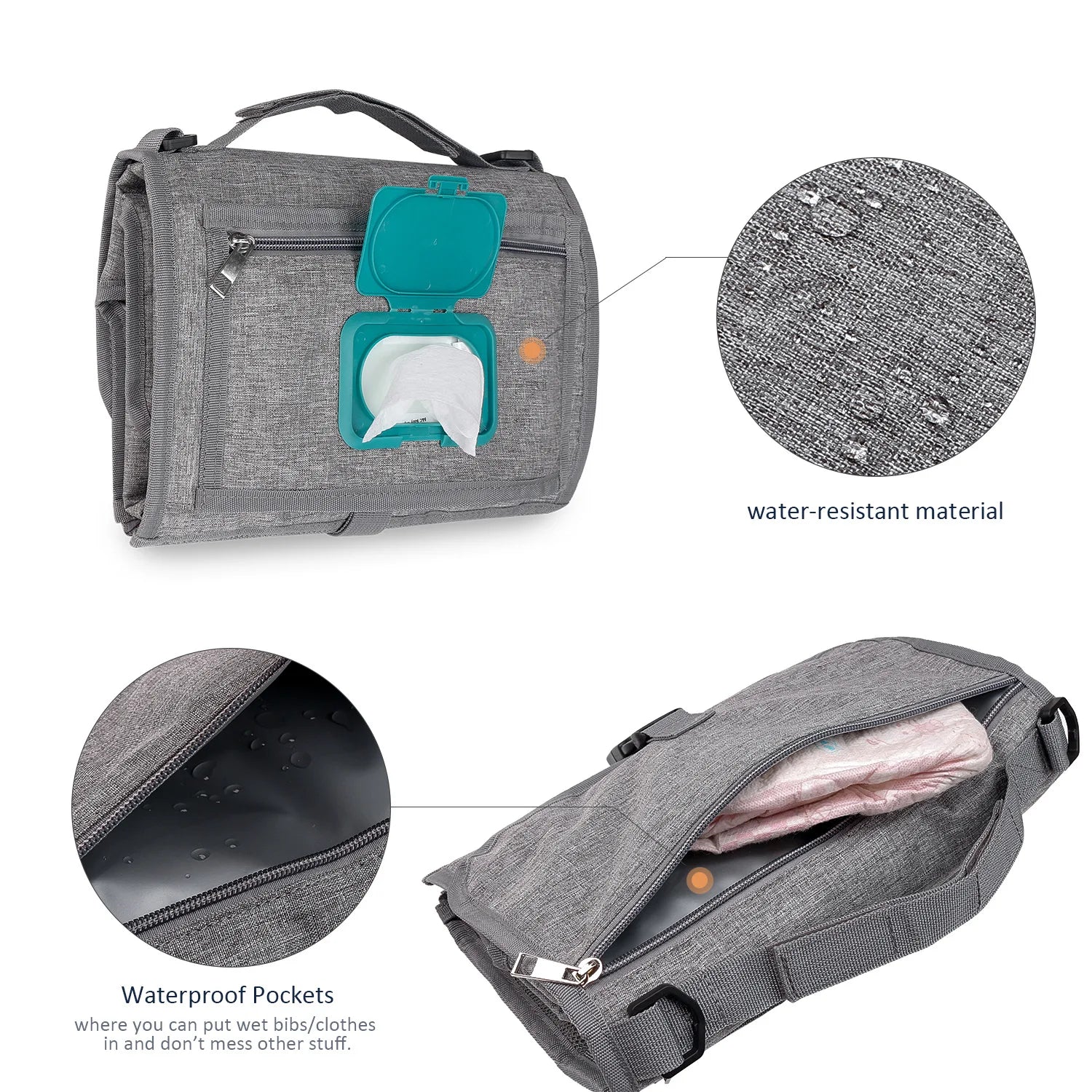 3 in 1 Diaper Changing Pad Portable Baby Changing Pad with Pockets Waterproof Travel Diaper Changing Hand Folding Diaper Bag