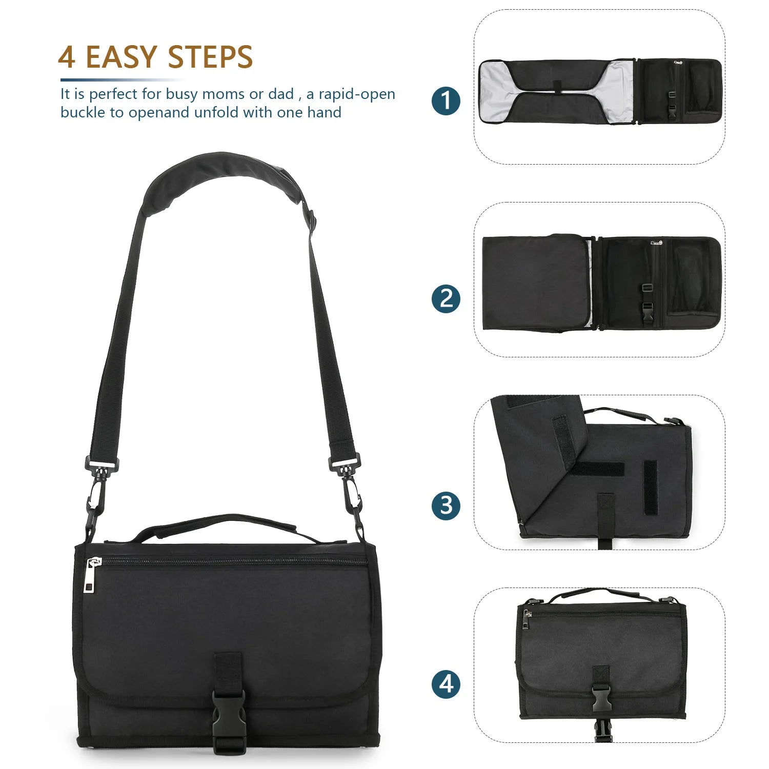 3 in 1 Diaper Changing Pad Portable Baby Changing Pad with Pockets Waterproof Travel Diaper Changing Hand Folding Diaper Bag