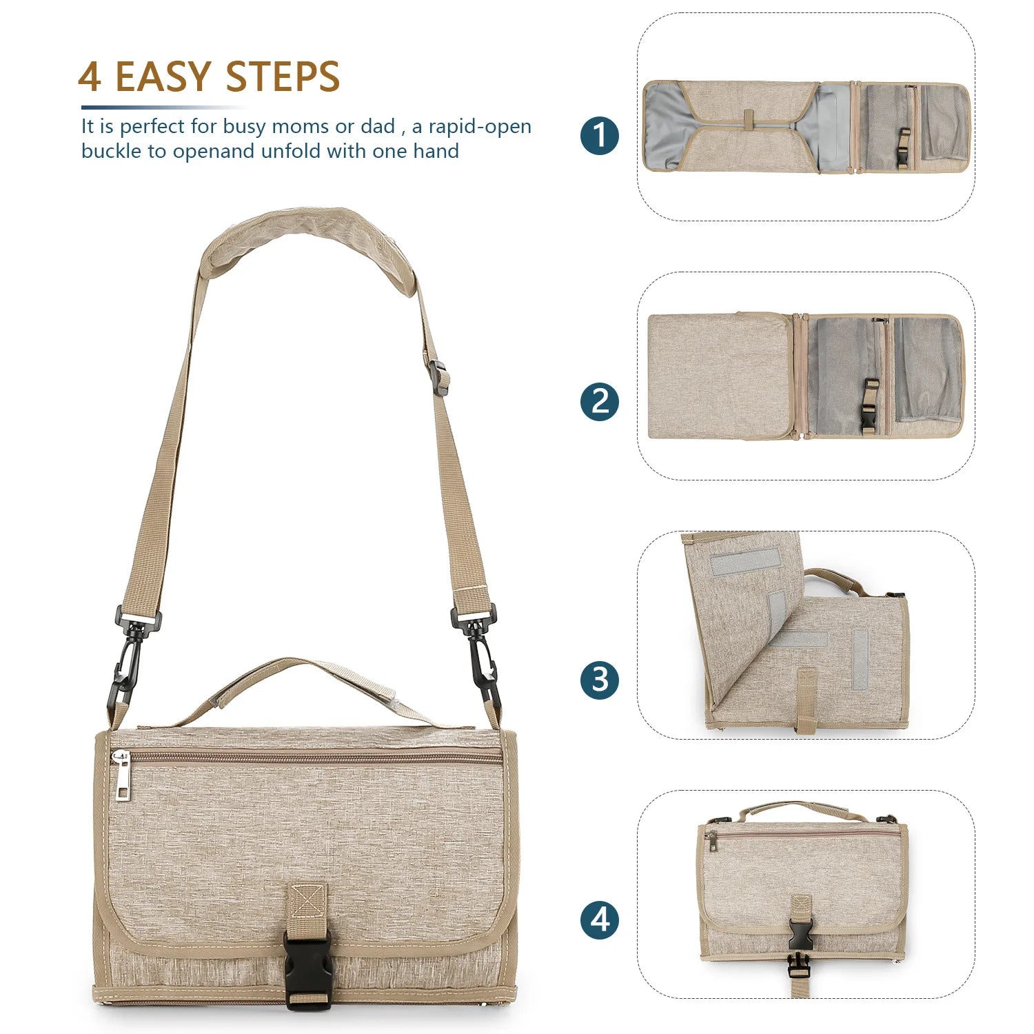 3 in 1 Diaper Changing Pad Portable Baby Changing Pad with Pockets Waterproof Travel Diaper Changing Hand Folding Diaper Bag