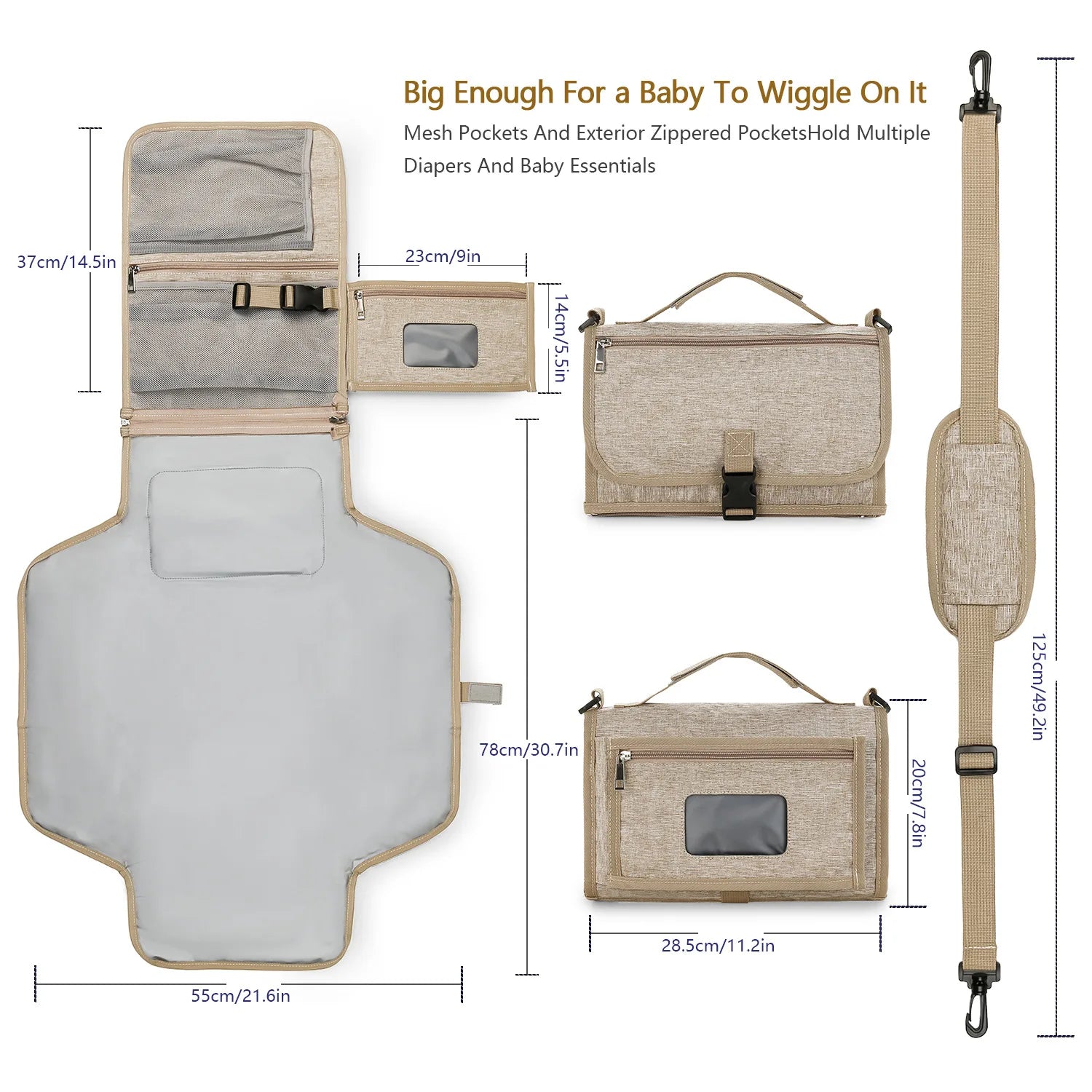 3 in 1 Diaper Changing Pad Portable Baby Changing Pad with Pockets Waterproof Travel Diaper Changing Hand Folding Diaper Bag