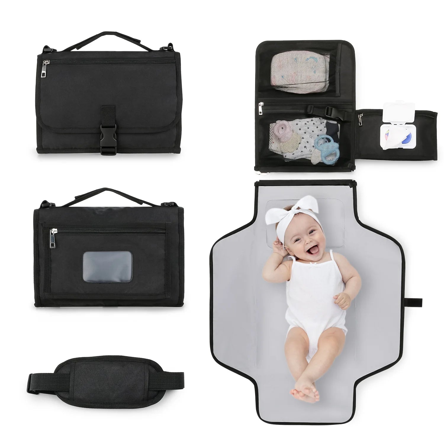 3 in 1 Diaper Changing Pad Portable Baby Changing Pad with Pockets Waterproof Travel Diaper Changing Hand Folding Diaper Bag