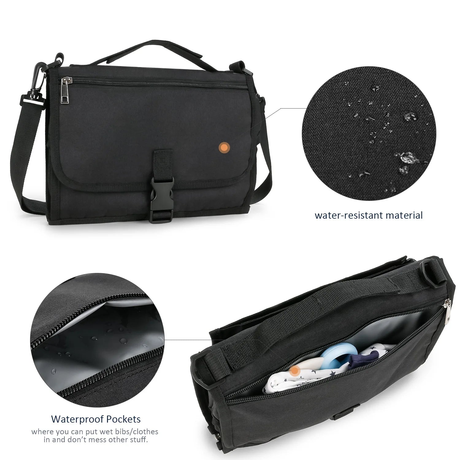 3 in 1 Diaper Changing Pad Portable Baby Changing Pad with Pockets Waterproof Travel Diaper Changing Hand Folding Diaper Bag