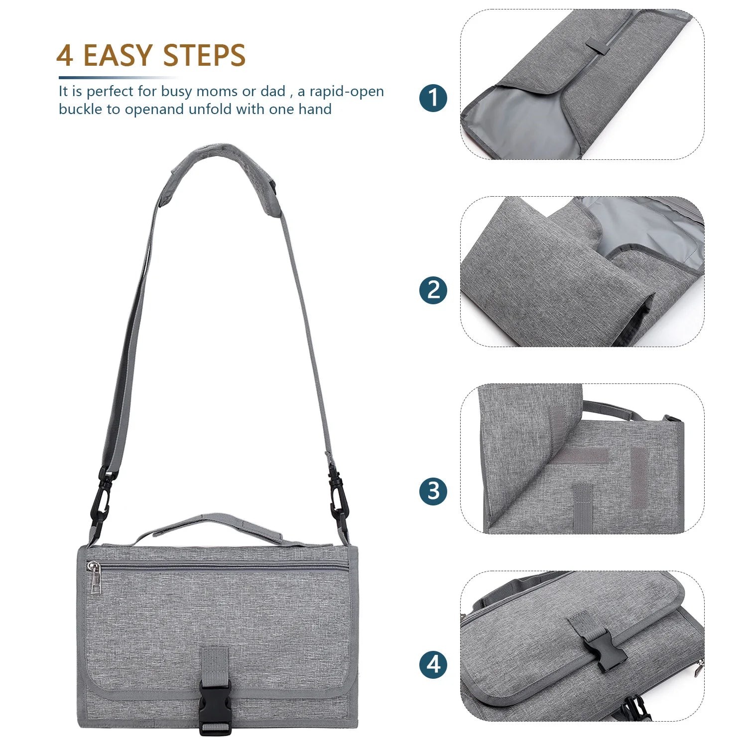 3 in 1 Diaper Changing Pad Portable Baby Changing Pad with Pockets Waterproof Travel Diaper Changing Hand Folding Diaper Bag