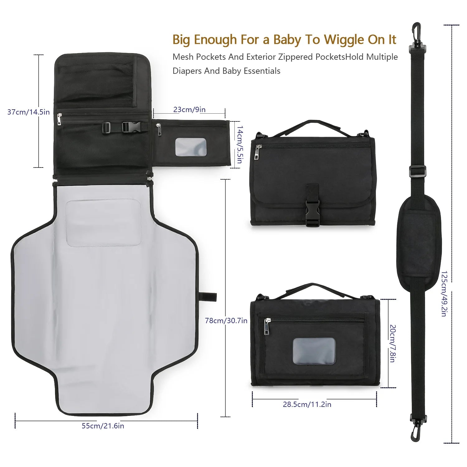 3 in 1 Diaper Changing Pad Portable Baby Changing Pad with Pockets Waterproof Travel Diaper Changing Hand Folding Diaper Bag