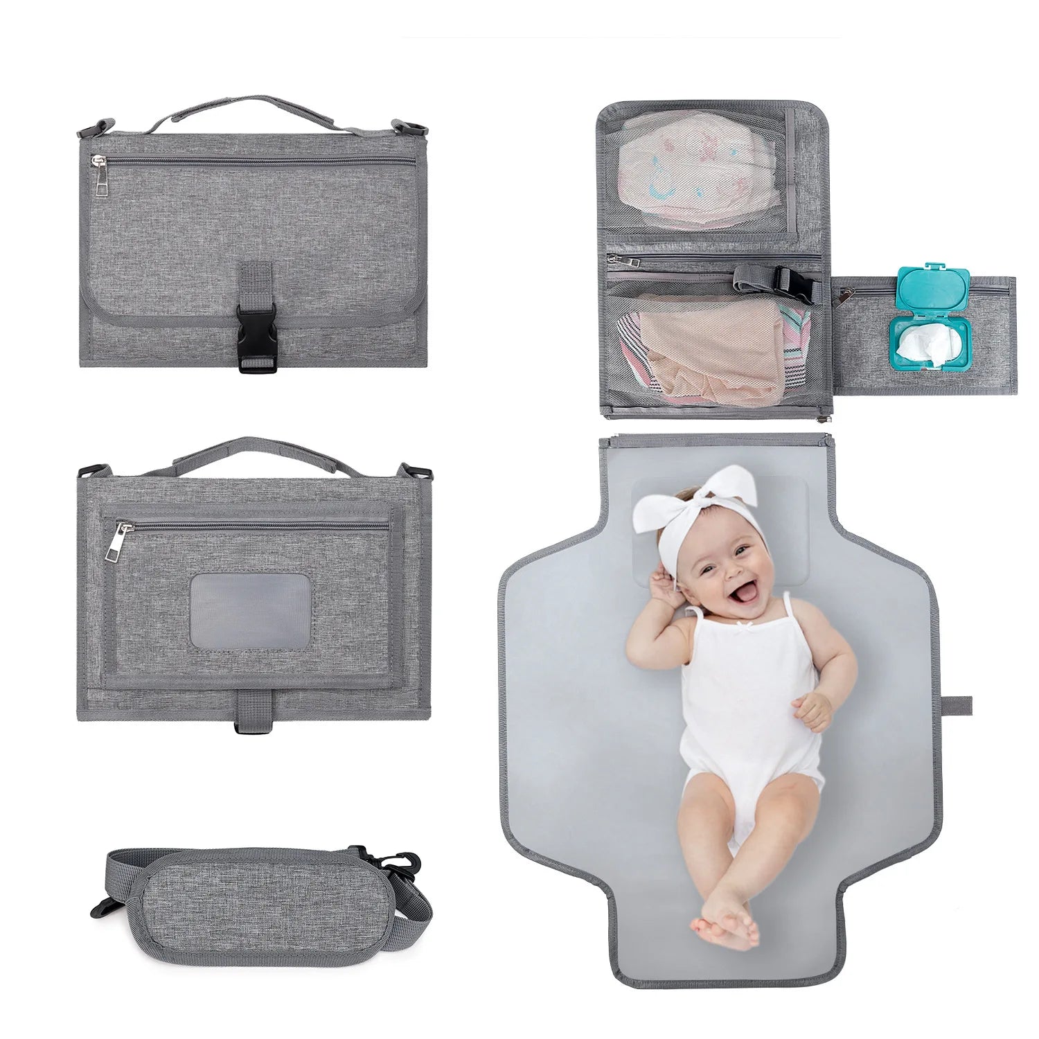 3 in 1 Diaper Changing Pad Portable Baby Changing Pad with Pockets Waterproof Travel Diaper Changing Hand Folding Diaper Bag