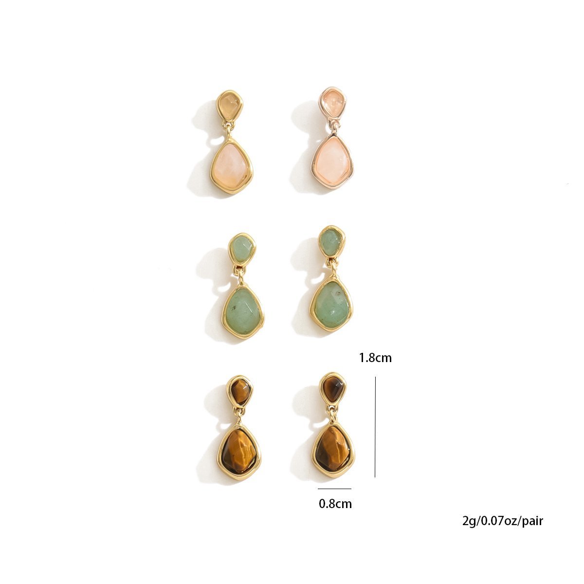 Natural Stone Drop  Earrings Set - 3 Pairs