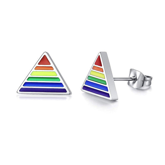 Titanium Steel Rainbow Geometric Triangle Earrings