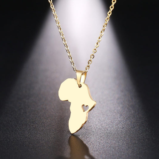 Heart of Africa Stainless Steel Africa Map Necklace