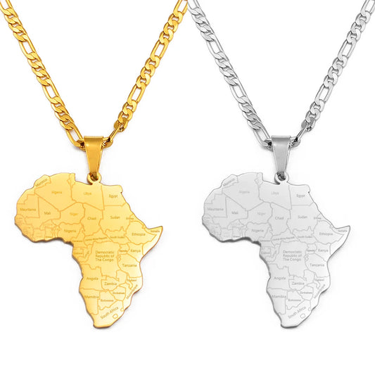 Africa Map & Country Name Pendant Necklaces for Women Men African Maps