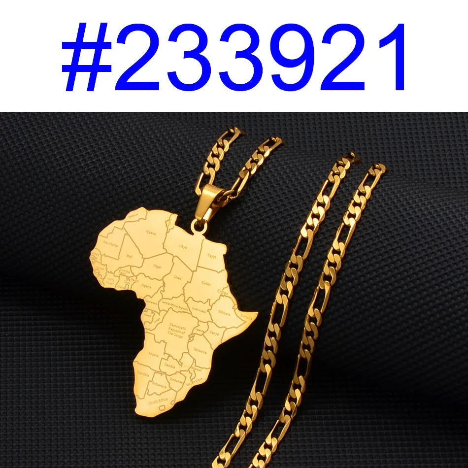 Africa Map & Country Name Pendant Necklaces for Women Men African Maps