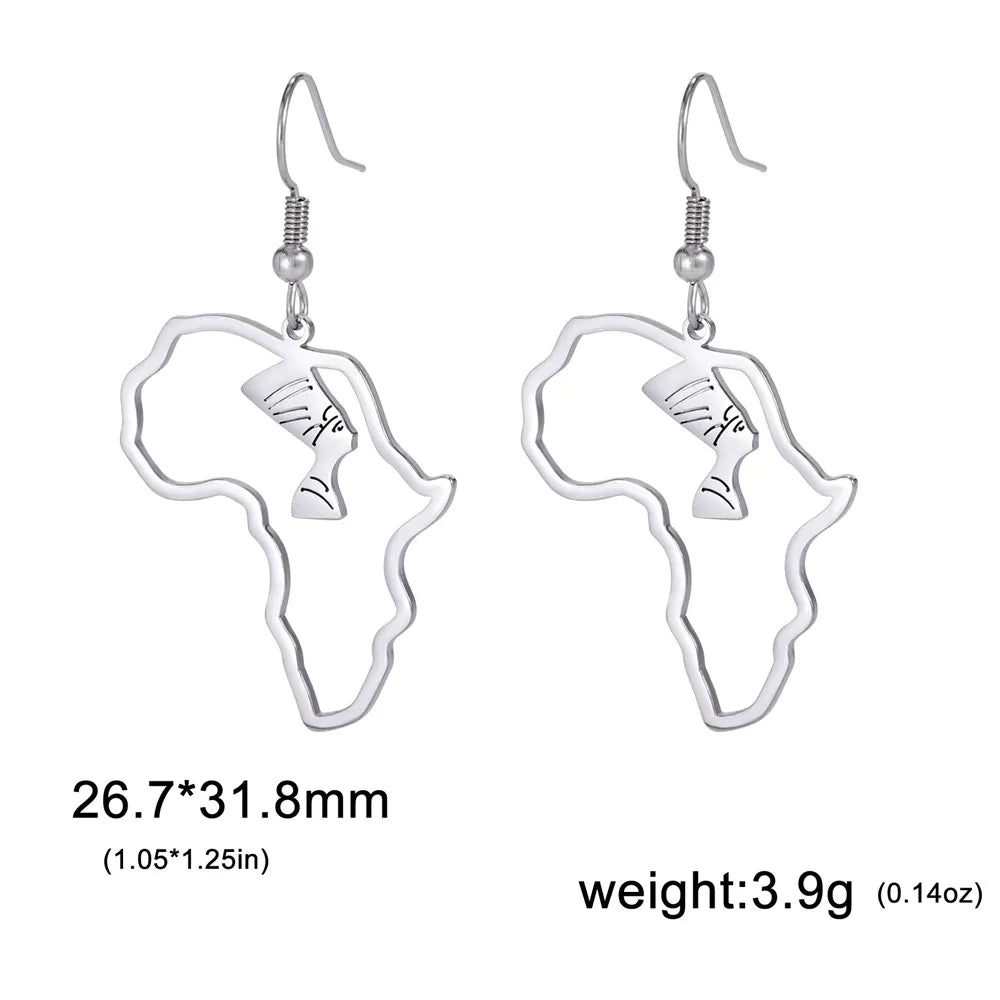 Africa Shaped Drop Earrings with African animals