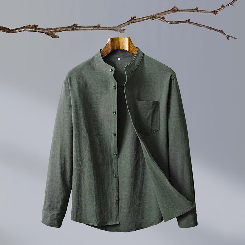 Cotton And Linen Solid Color Men's Shirt