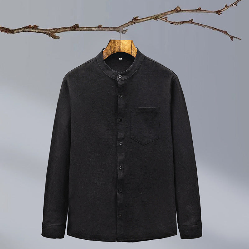 Cotton And Linen Solid Color Men's Shirt