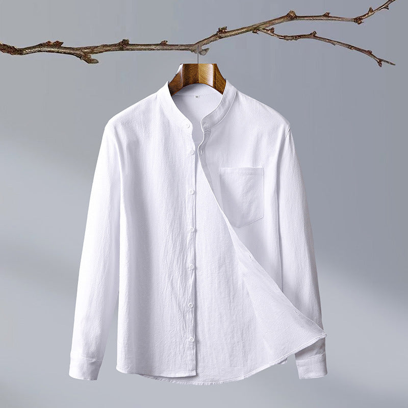 Cotton And Linen Solid Color Men's Shirt
