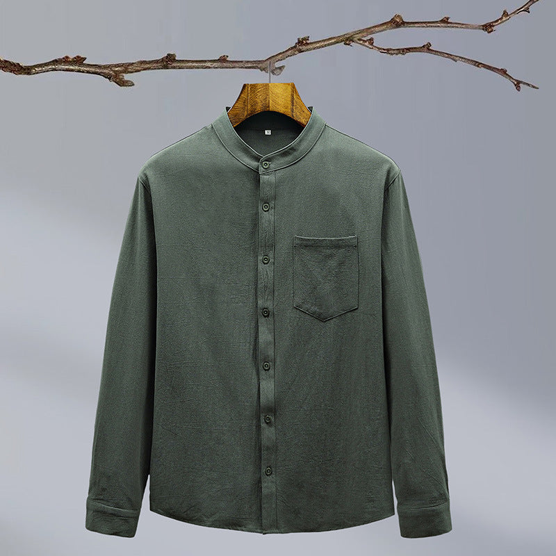 Cotton And Linen Solid Color Men's Shirt