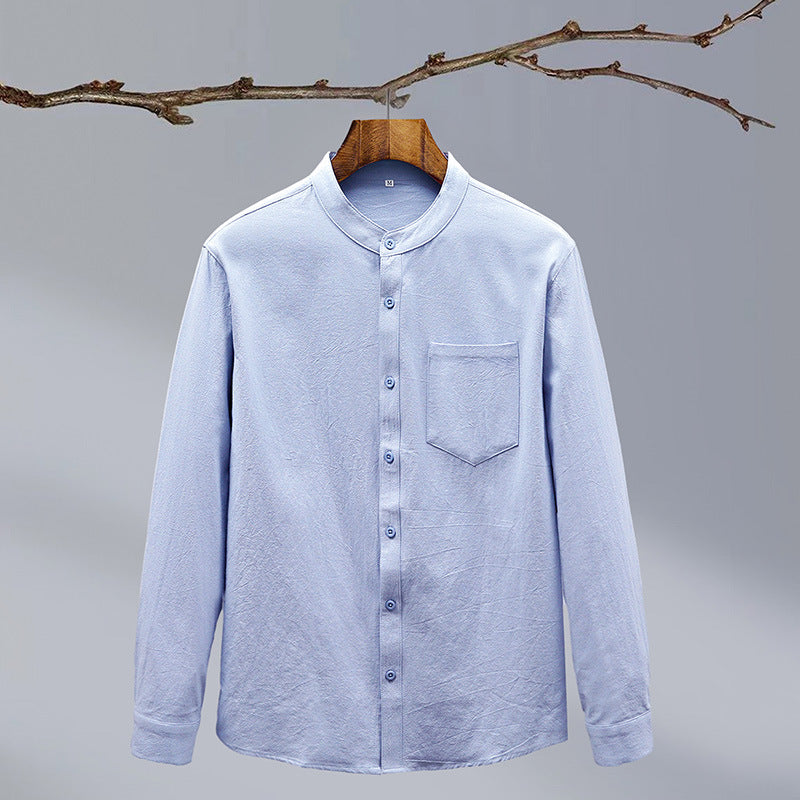 Cotton And Linen Solid Color Men's Shirt