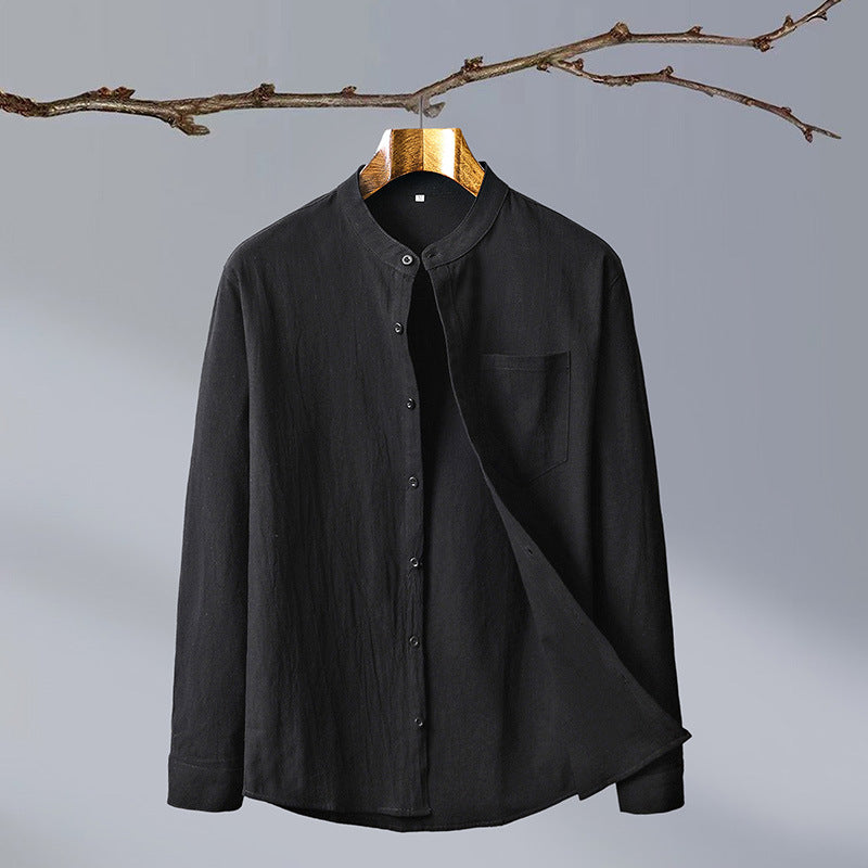 Cotton And Linen Solid Color Men's Shirt