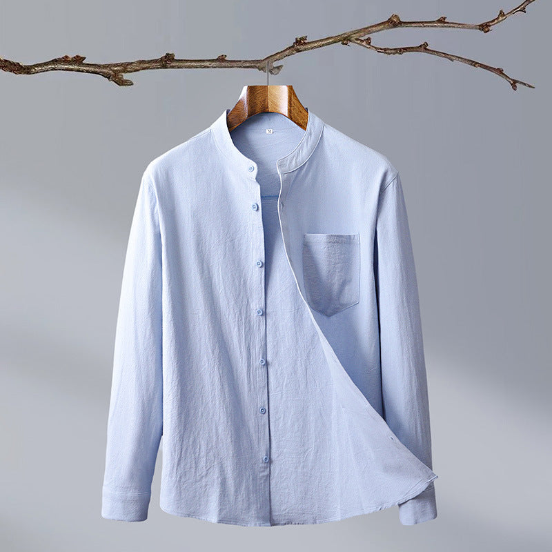Cotton And Linen Solid Color Men's Shirt