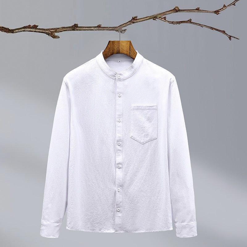 Cotton And Linen Solid Color Men's Shirt