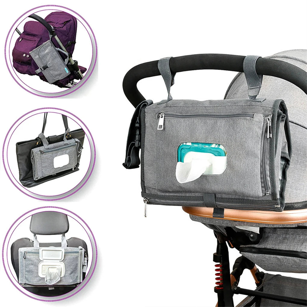 3 in 1 Diaper Changing Pad Portable Baby Changing Pad with Pockets Waterproof Travel Diaper Changing Hand Folding Diaper Bag