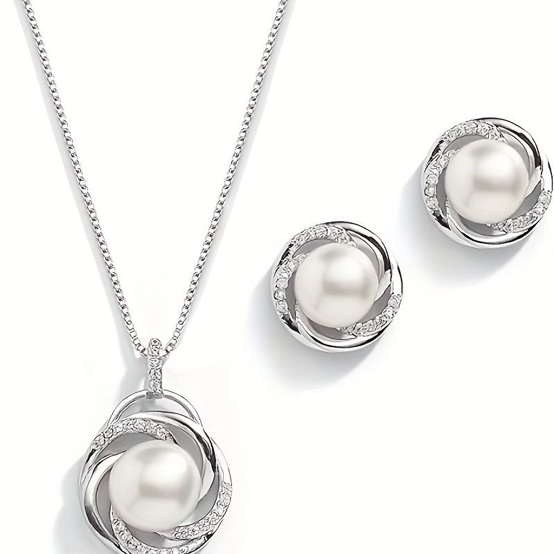 Pearl Necklace Earrings  Jewelry Set
