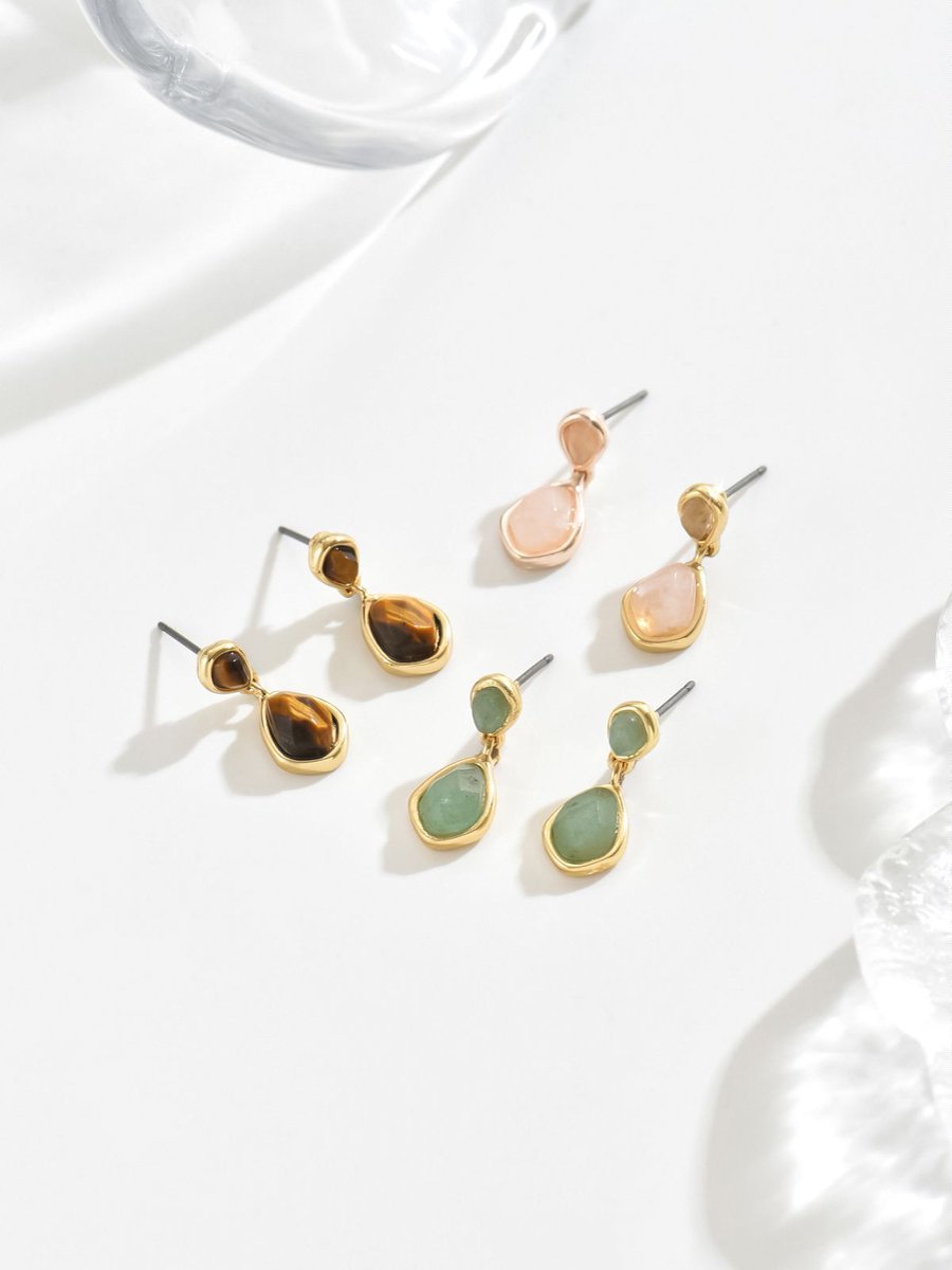 Natural Stone Drop  Earrings Set - 3 Pairs