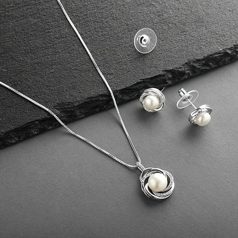 Pearl Necklace Earrings  Jewelry Set