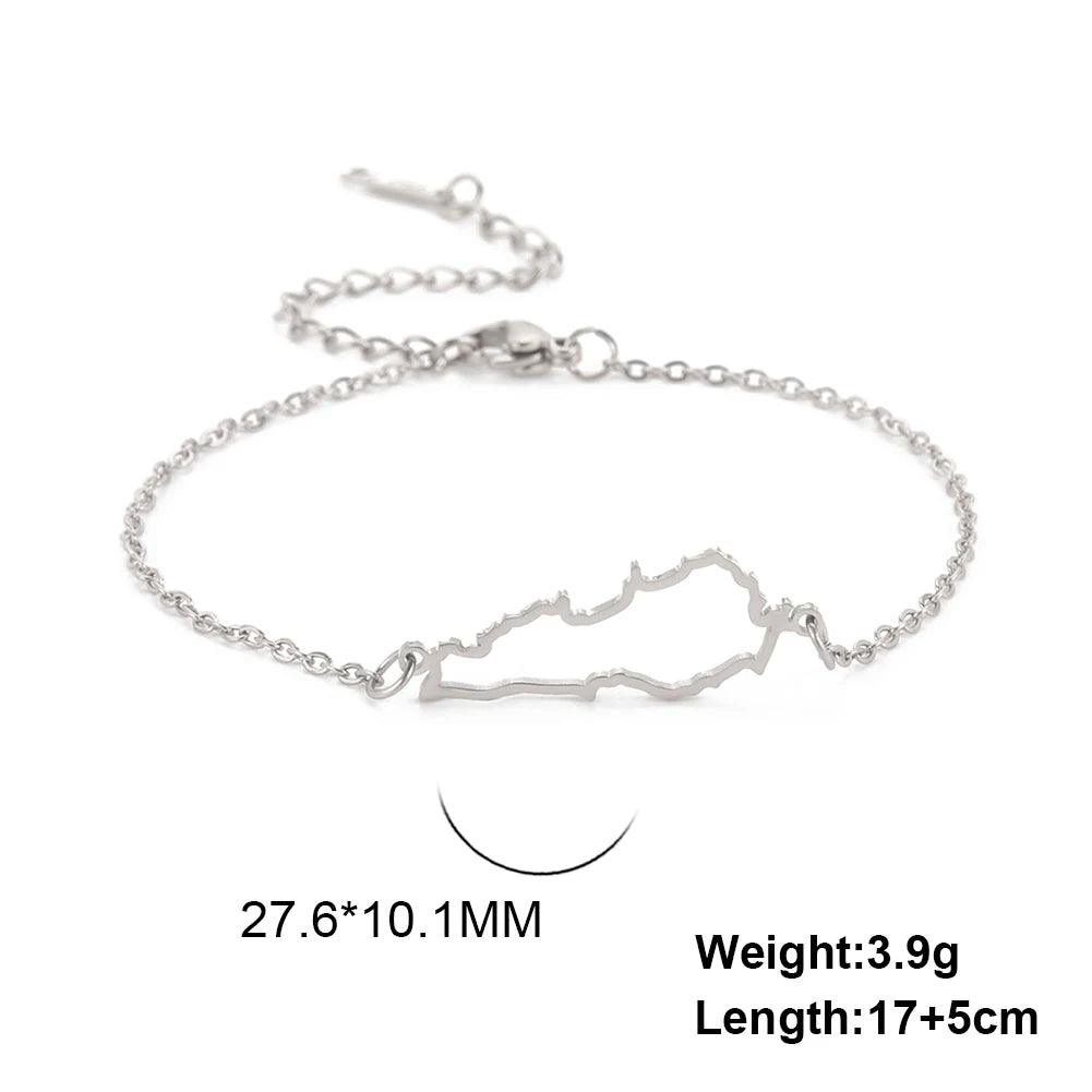 Palestine Map Bracelet Stainless Steel Country Geography Charm Chain Bracelet